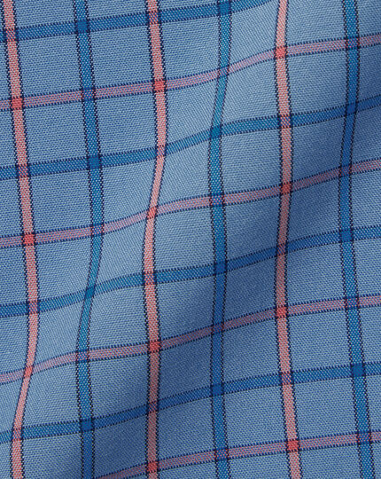 Button-Down Collar Non-Iron Stretch Poplin Fine Check Shirt - Cornflower Blue