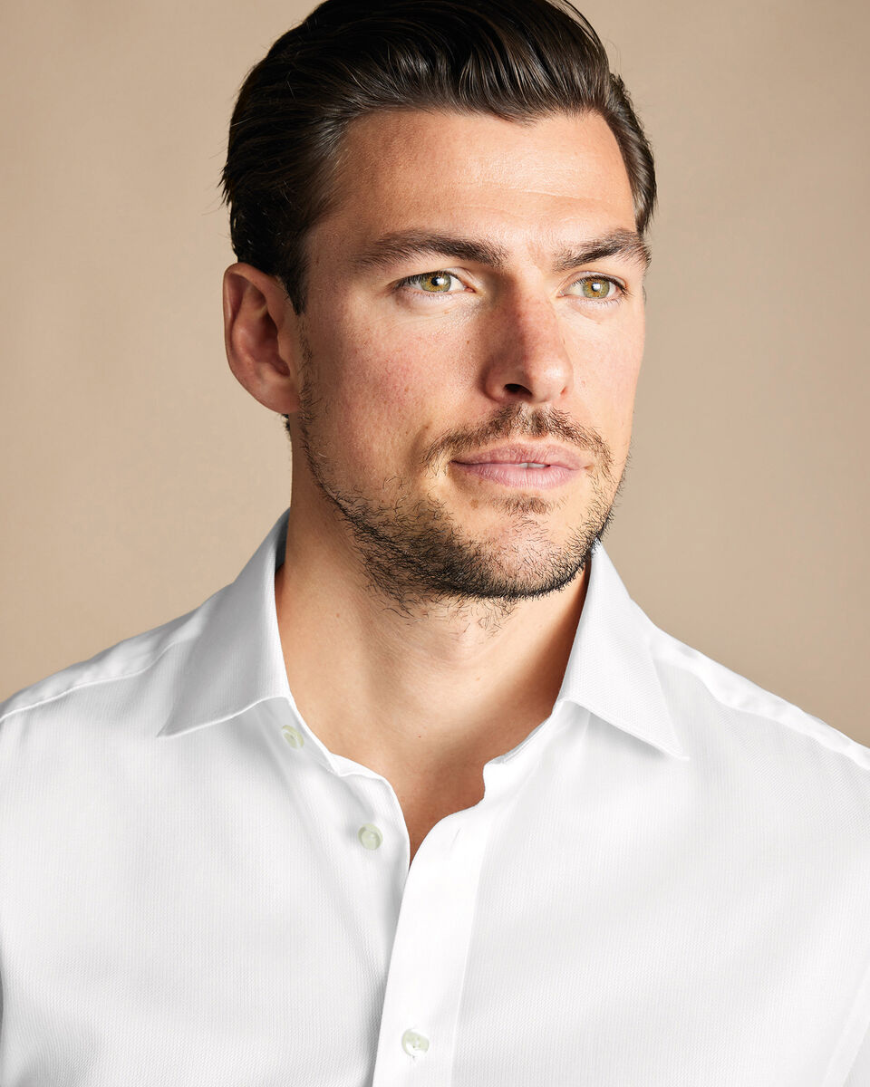 SemiSpread Collar Egyptian Cotton Windsor Weave Shirt White