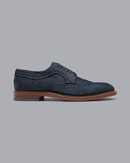 Flexible Sole Nubuck Wingtip Derby Shoes - French Blue