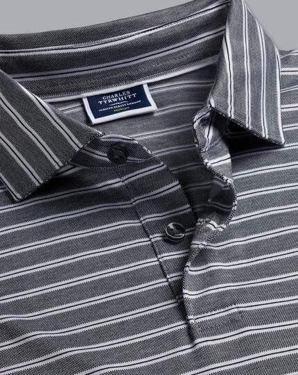 Jacquard Stripe Cotton Polo - Dark Gray