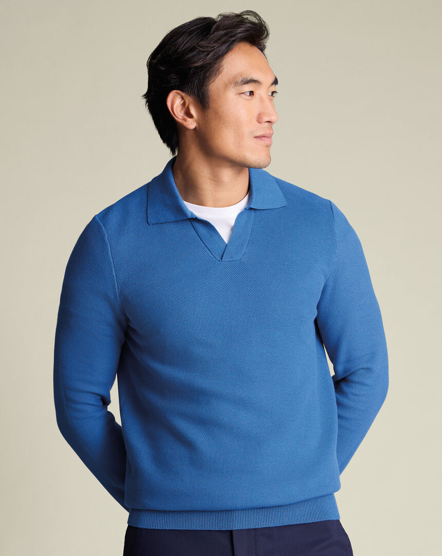 Honeycomb Cotton Trophy Neck Sweater by Charles Tyrwhitt