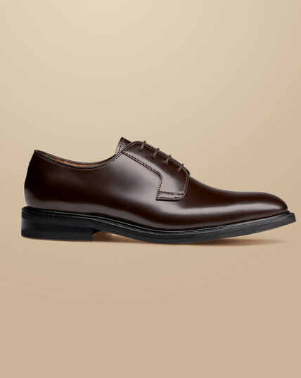 Rubber Sole High Shine Leather Derby Shoes - Dark Chocolate