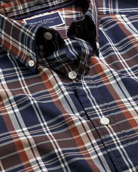 Button-Down Collar Non-Iron Stretch Poplin Plaid Check Shirt - Rust
