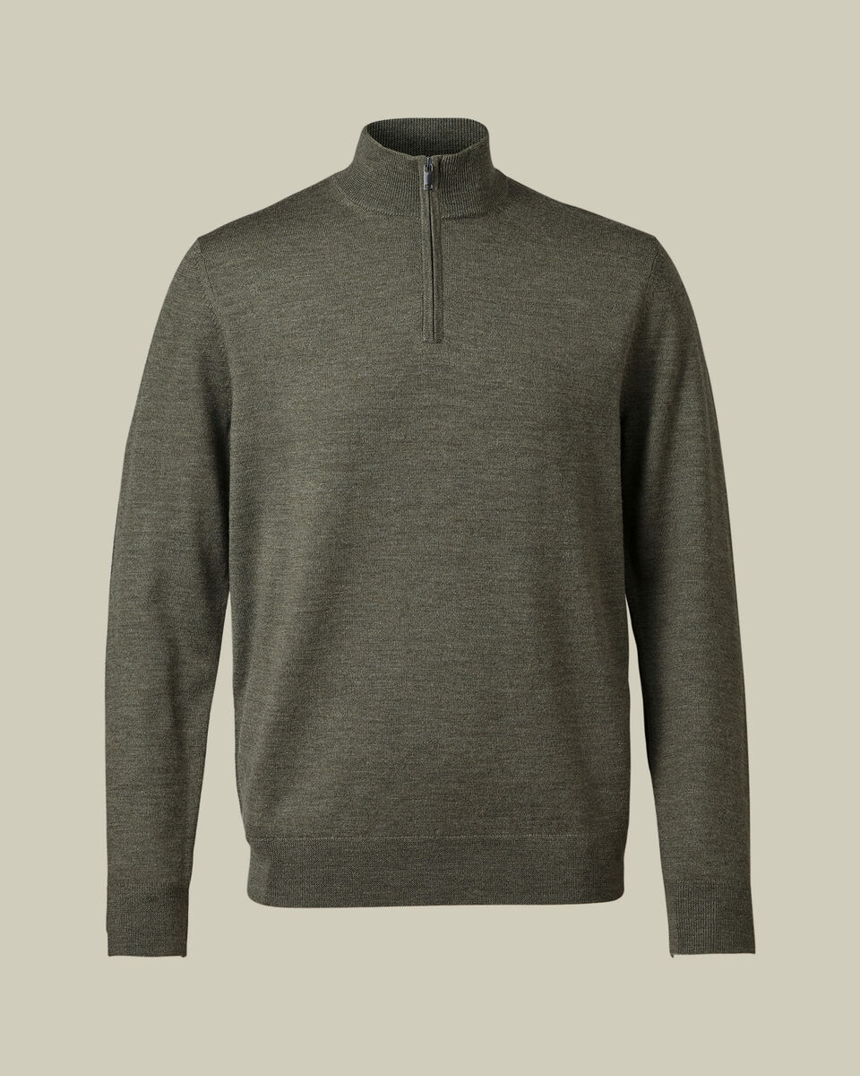 Pull &agrave; col zipp&eacute; en m&eacute;rinos - Vert Olive Chin&eacute;