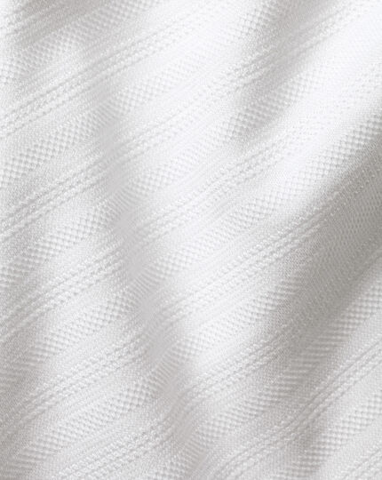 Tyrwhitt Cool Zip-Neck Stripe Polo - White