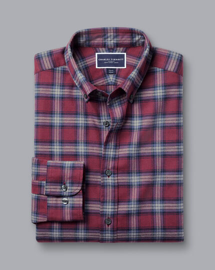 Brushed Flannel Check Shirt - Dark Red