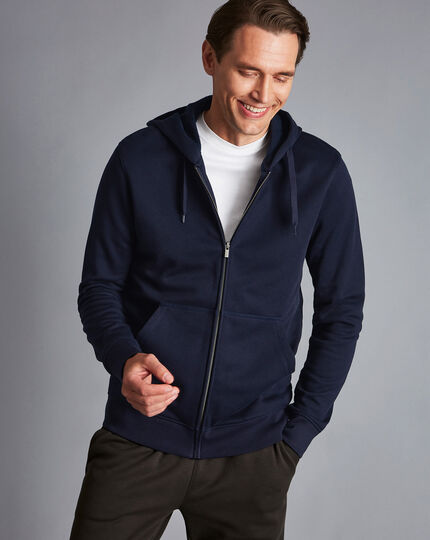Jersey Hooded Zip Through Sweater - Navy