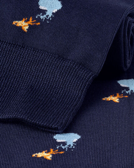 Socken mit Fisch-auf-dem-Trockenen-Motiv - Französisches Blau