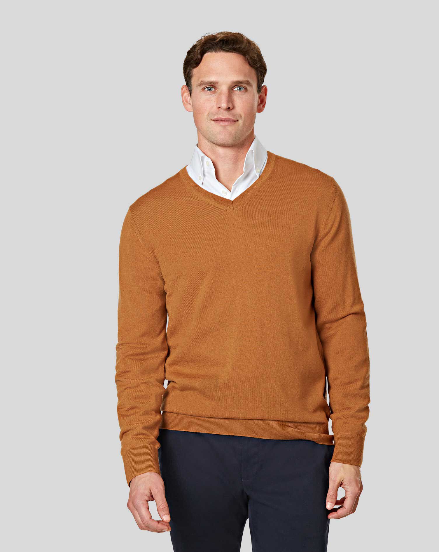 Charles Tyrwhitt Merino V-Neck Sweater - Orange