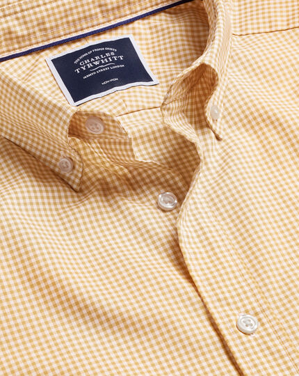 Button-Down Collar Non-Iron Stretch Mini Gingham Short Sleeve Shirt - Sunflower