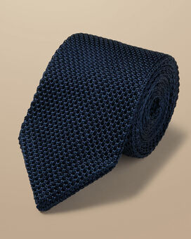 Cravate slim en maille de soie - Bleu marine