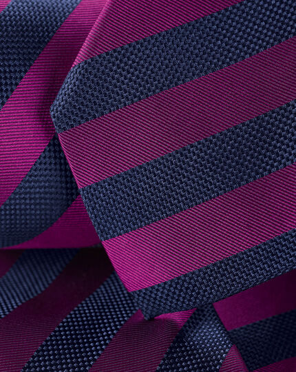 Silk Stripe Classic Tie - Berry & Navy