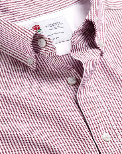 England Rugby Button-Down Collar Washed Oxford Stripe Shirt - Wine Red