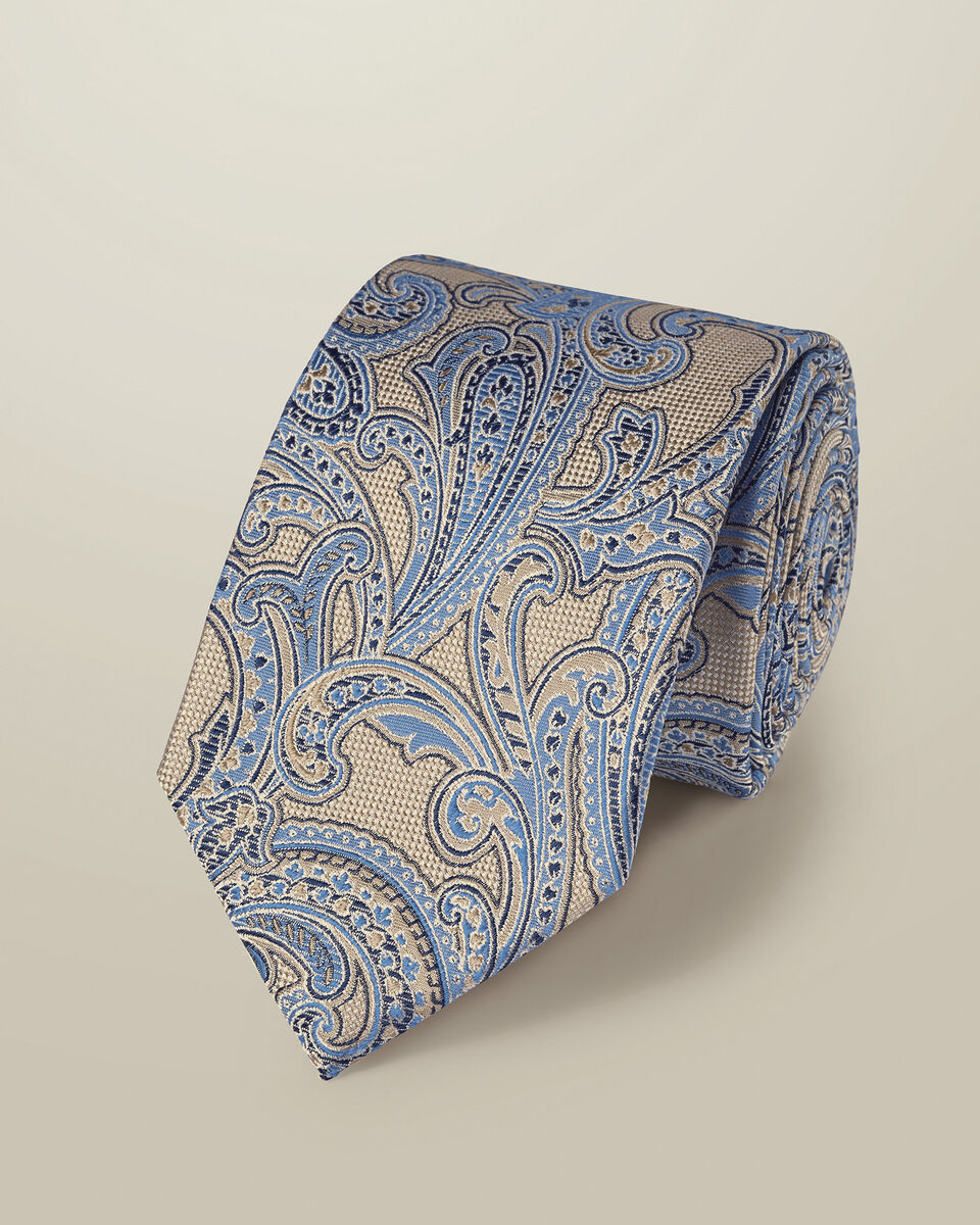 Silk Paisley Tie - Stone & Blue