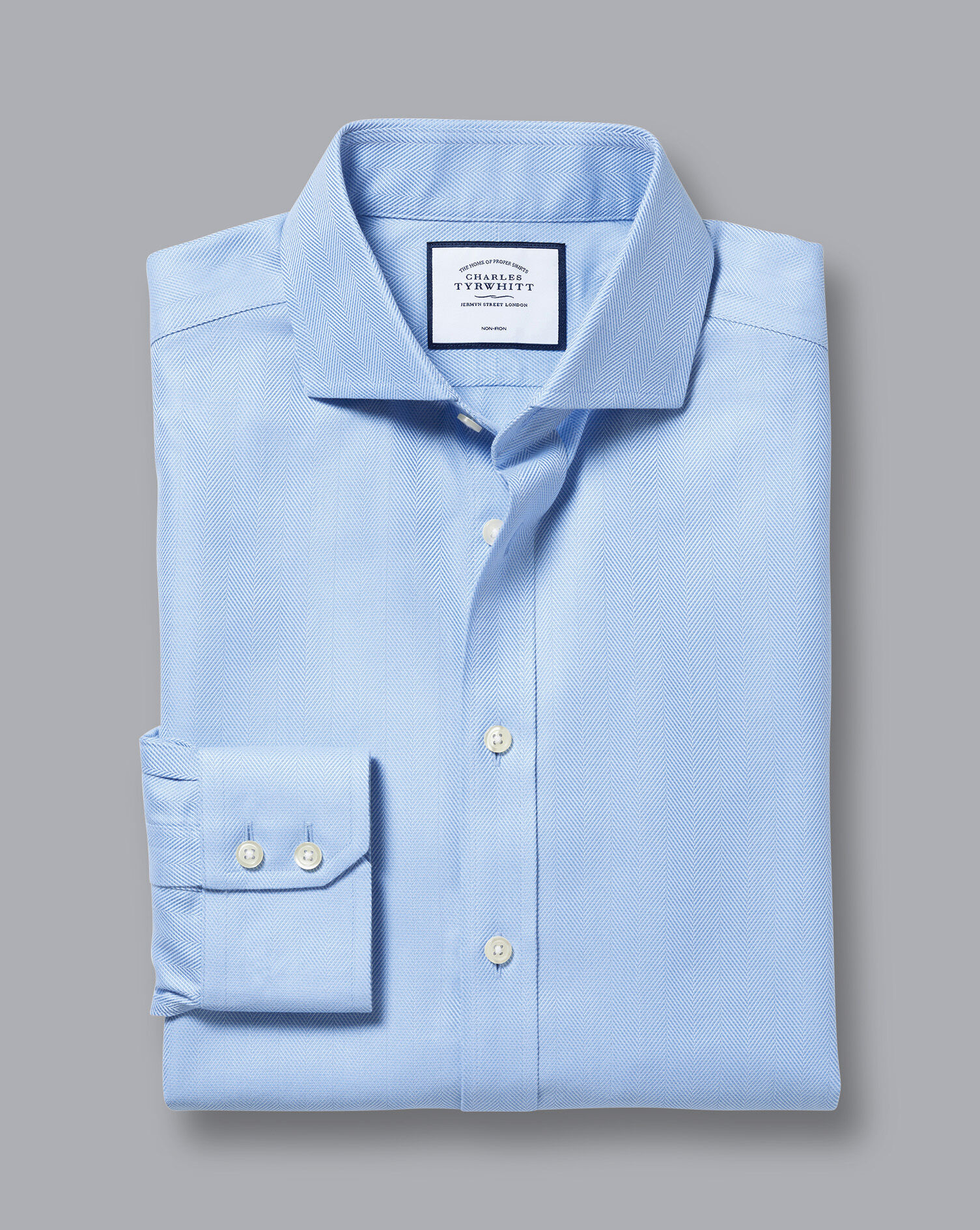 Non-Iron Herringbone Shirt - Sky Blue 