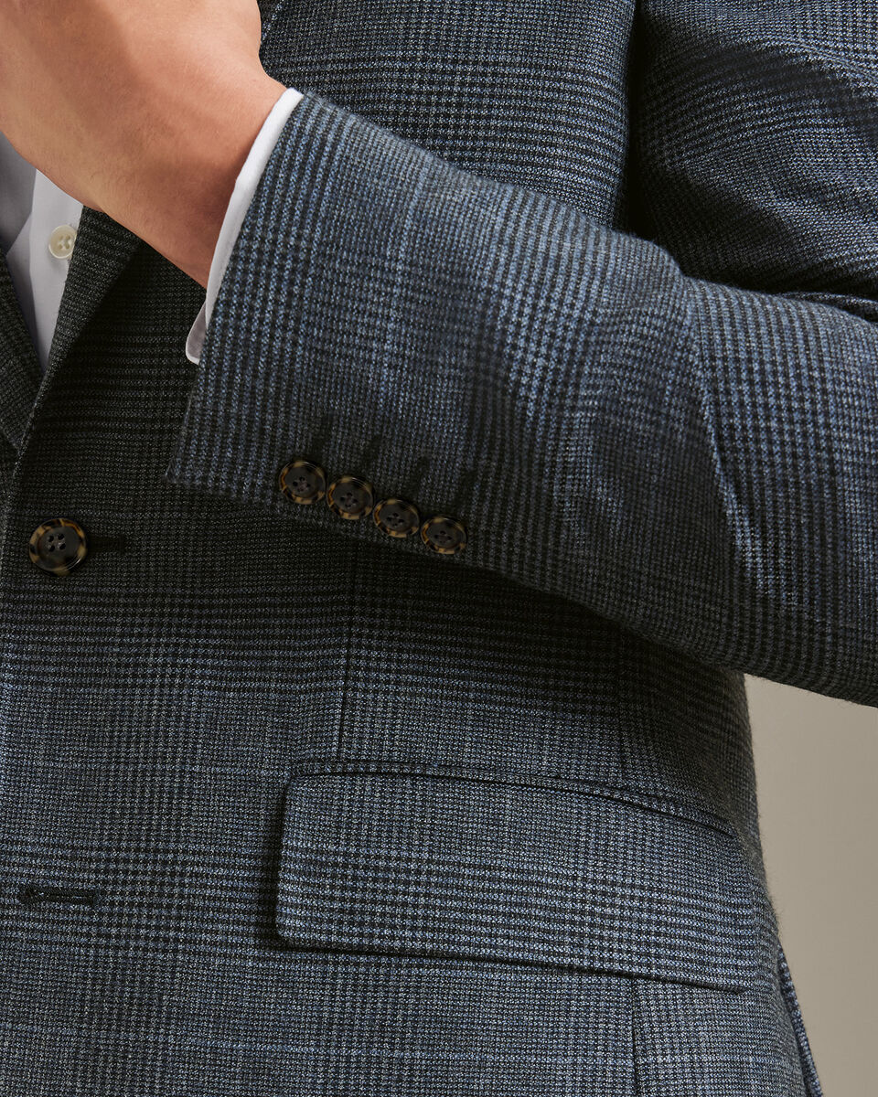 Veste &agrave; carreaux Prince-de-galles en laine textur&eacute;e - Bleu acier