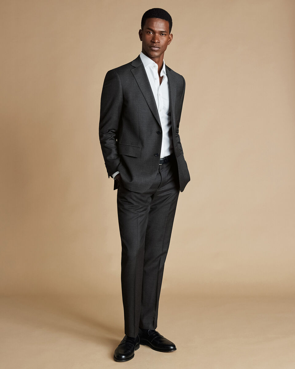 Natural Stretch Twill Suit Pants - Charcoal | Charles Tyrwhitt