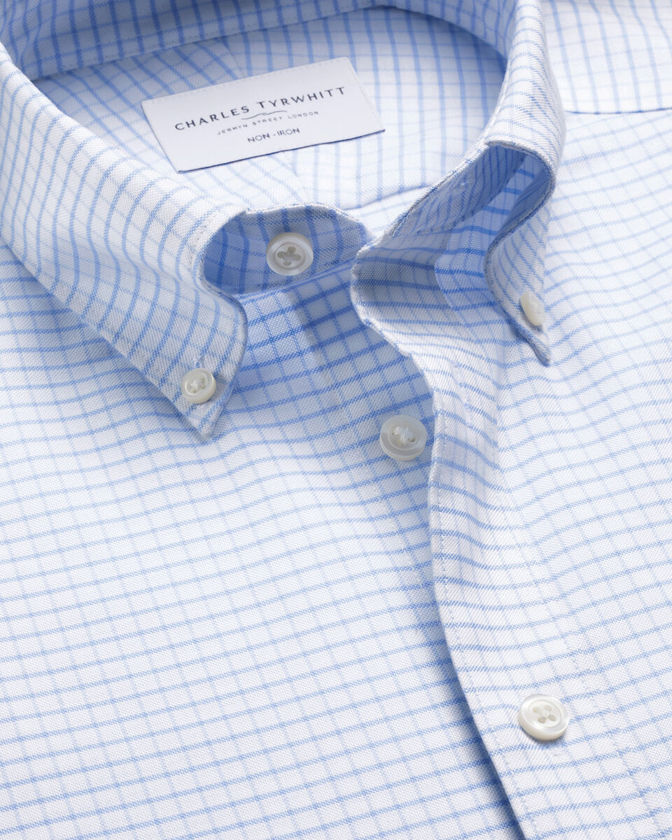 Non-Iron Stretch Oxford Check Shirt - Cornflower Blue