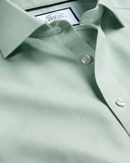 Spread Collar Non-Iron Henley Weave Shirt - Light Green