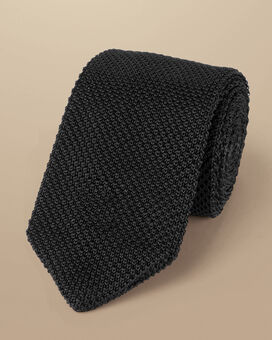 Knitted Silk Slim Tie - Black