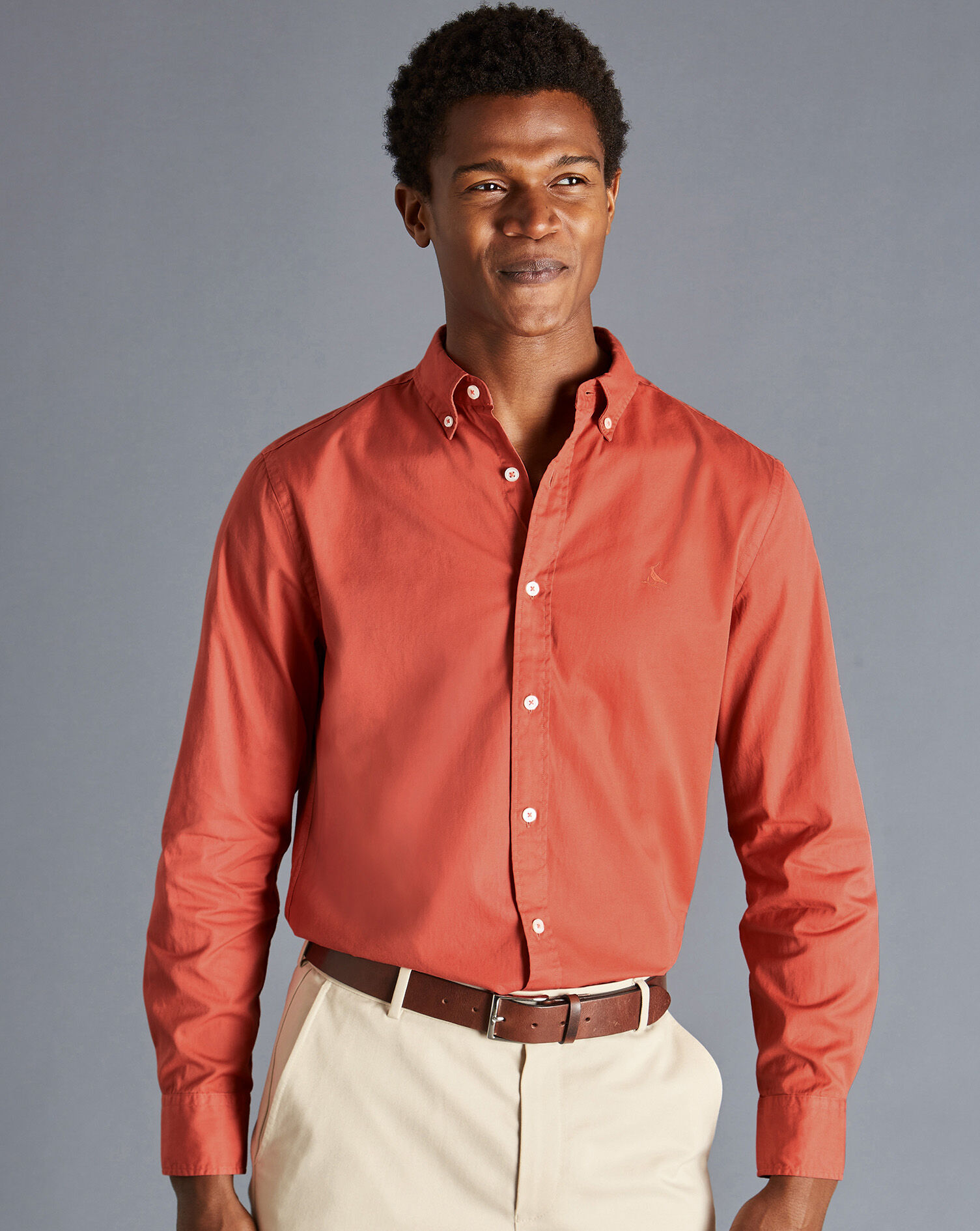 Washed Fine Twill Shirt - Burnt Orange 