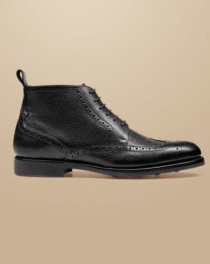 Leather Brogue Boots - Black