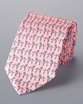 Krawatte aus Seide mit Hund-mit-Knochen-Motiv - Rosa