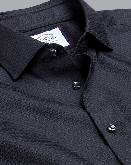 Semi-Spread Collar Non-Iron Stretch Texture Grid Shirt - Charcoal ...