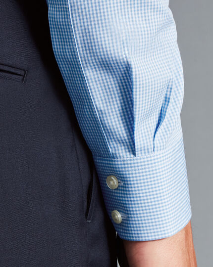 Spread Collar Non-Iron Mini Gingham Check Shirt - Cornflower Blue