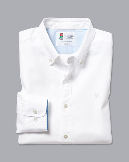 England Rugby Button-Down Collar Washed Oxford Shirt - White
