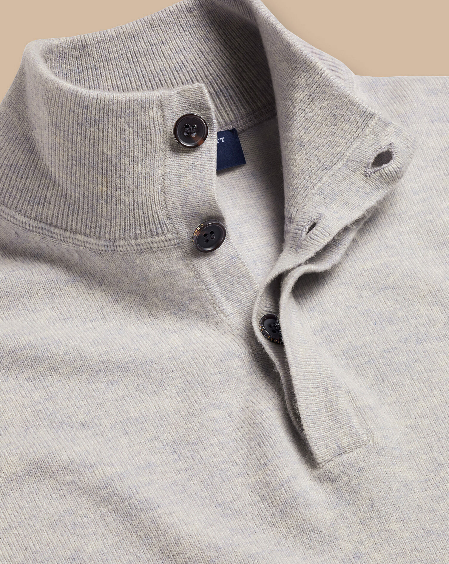 Charles Tyrwhitt Merino Cashmere Button Neck Sweater - Silver