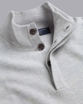 Merino Cashmere Button Neck Sweater - Silver