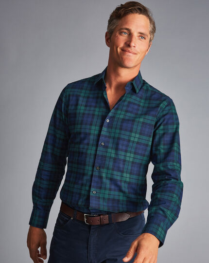 Blackwatch Check Fine Flannel Shirt - Navy & Green
