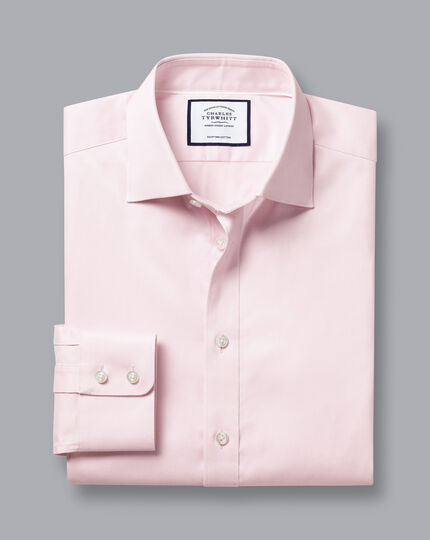 Semi-Spread Collar Egyptian Cotton Hampton Weave Shirt - Light Pink