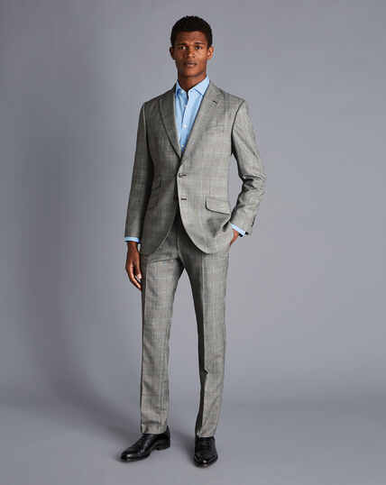 British Luxury Prince of Wales Check Suit - Grey
