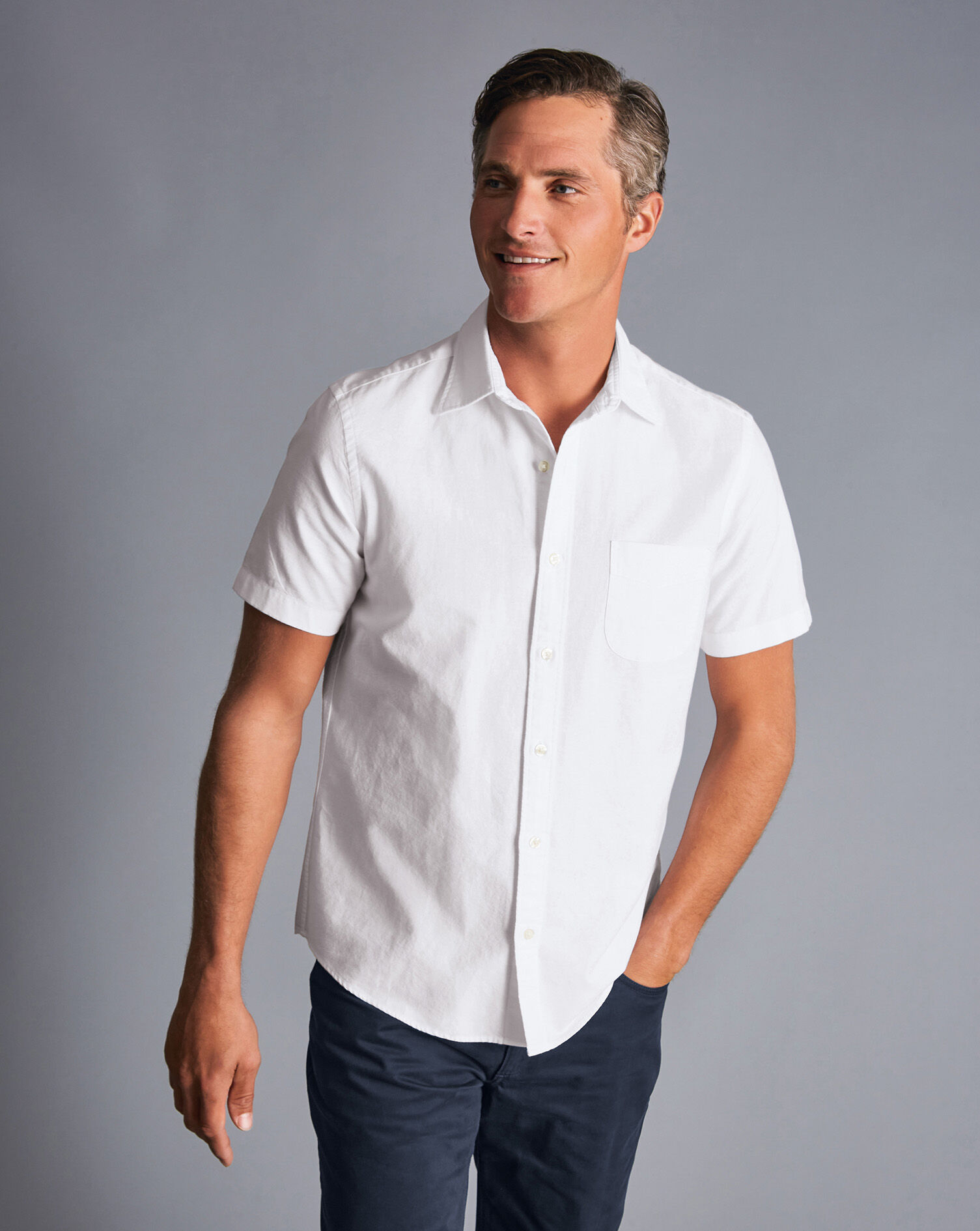 Charles Tyrwhitt Charles Tyrwhitt Cotton Linen Oxford Short Sleeve Shirt White Small 2022 RRP £59 