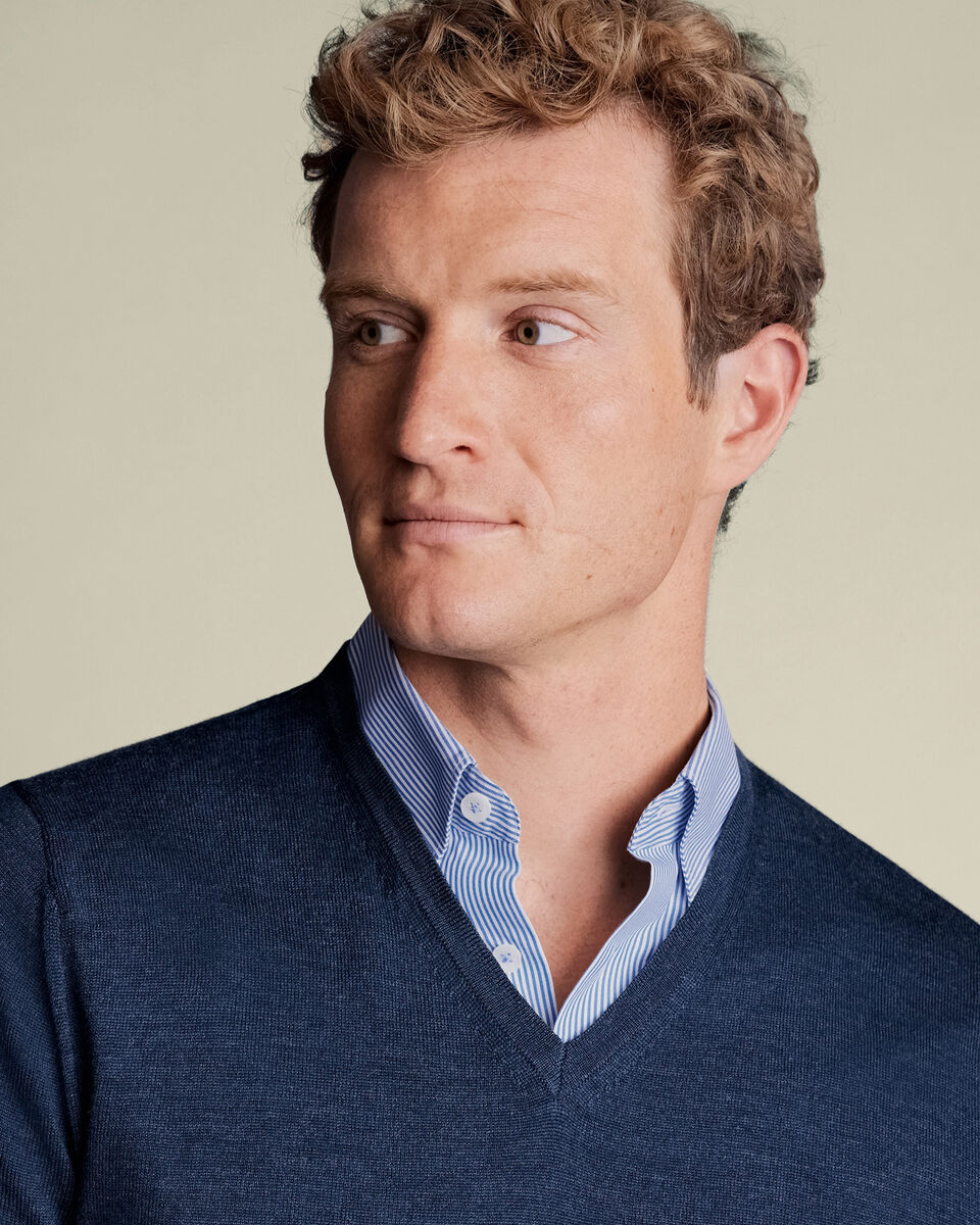 Merino V-Neck Sweater - Ink Blue