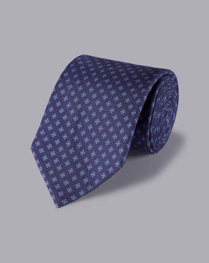 Diamond Print Silk Tie - Indigo Blue