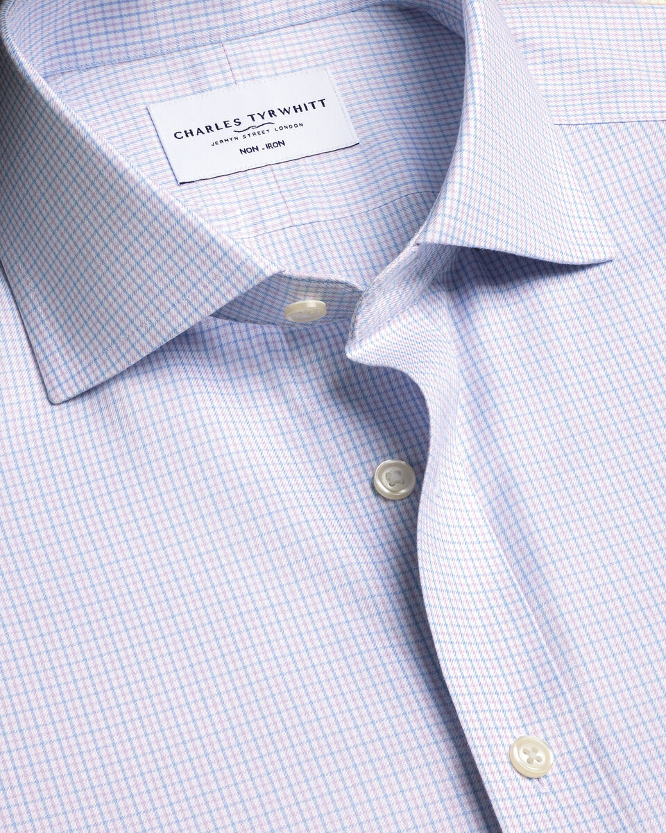 Non-Iron Twill Check Shirt - Cornflower Blue and Lilac