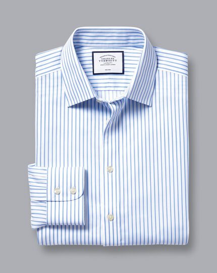 Bügelfreies Twill-Hemd mit Streifen - Kornblumenblau