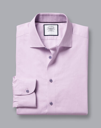 Twill-Hemd mit Semi-Haifischkragen und bedrucktem Besatz - Violett
