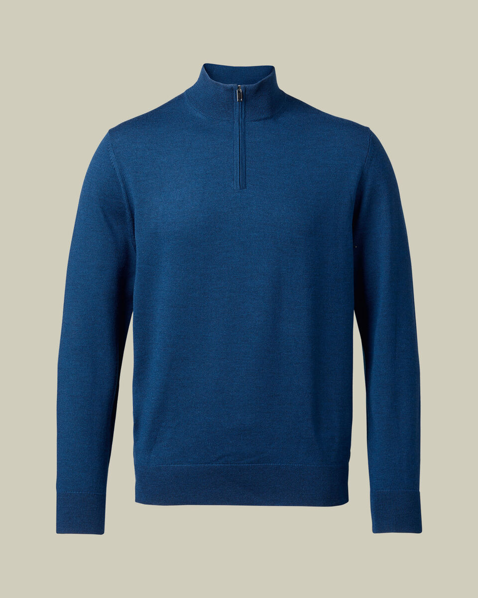 Pure Merino Quarter Zip Jumper - Royal Blue