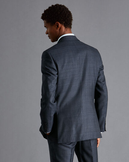 Prince of Wales Check Suit Jacket - Steel Blue