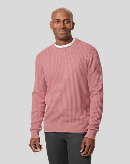 Wool Cotton Rib Sweater - Pink