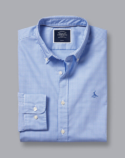 Button-Down Collar Non-Iron Stretch Poplin Mini Gingham Shirt - Ocean Blue