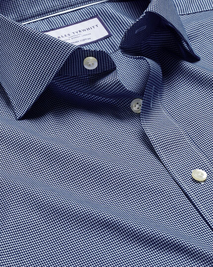 Semi-Spread Collar Egyptian Cotton Puppytooth Shirt - Royal Blue