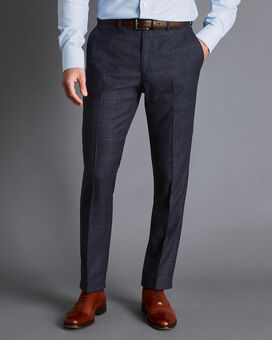 Prince of Wales Check Suit Trousers - Denim Blue