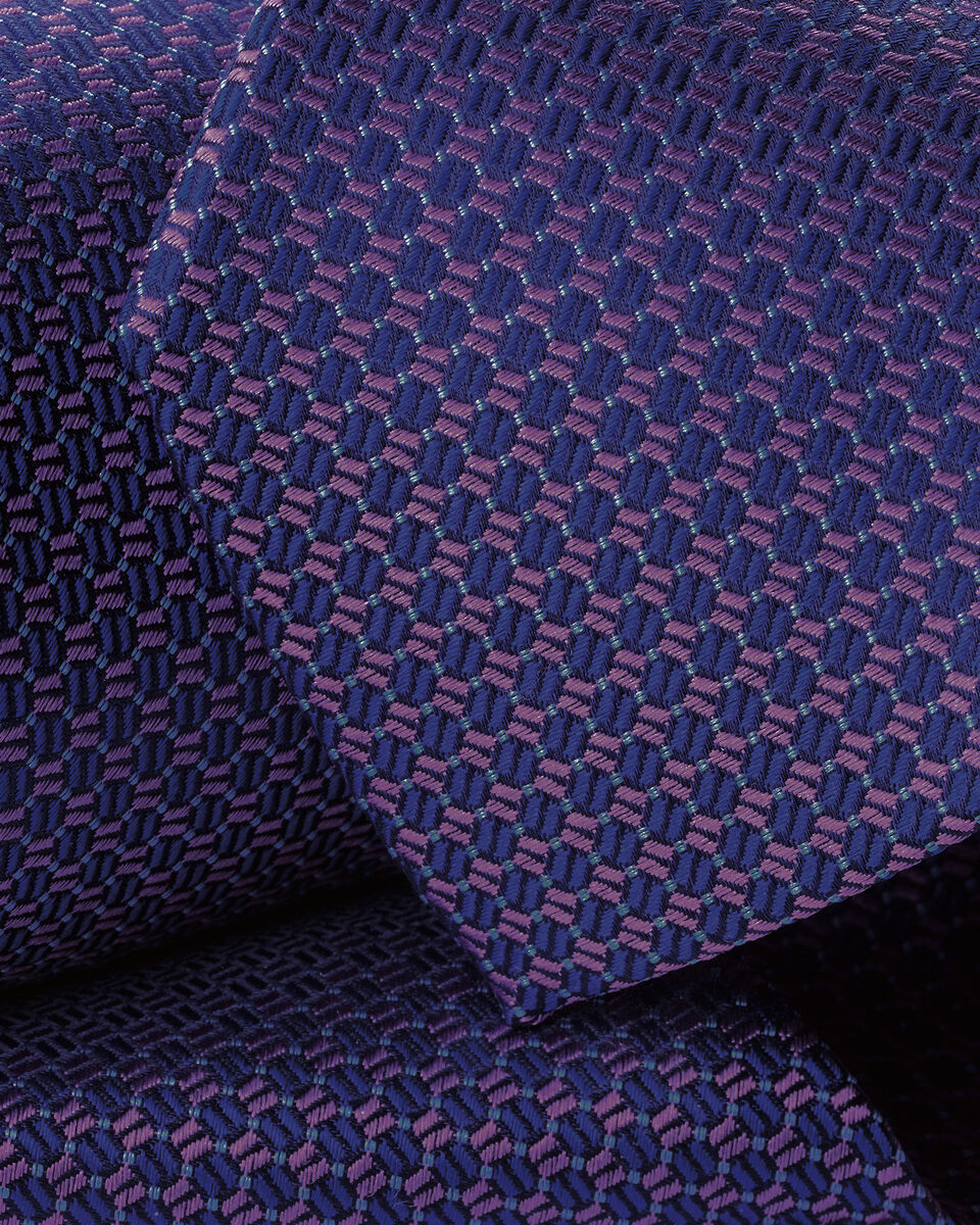 Silk Patterned Tie - Cobalt Blue & Pink