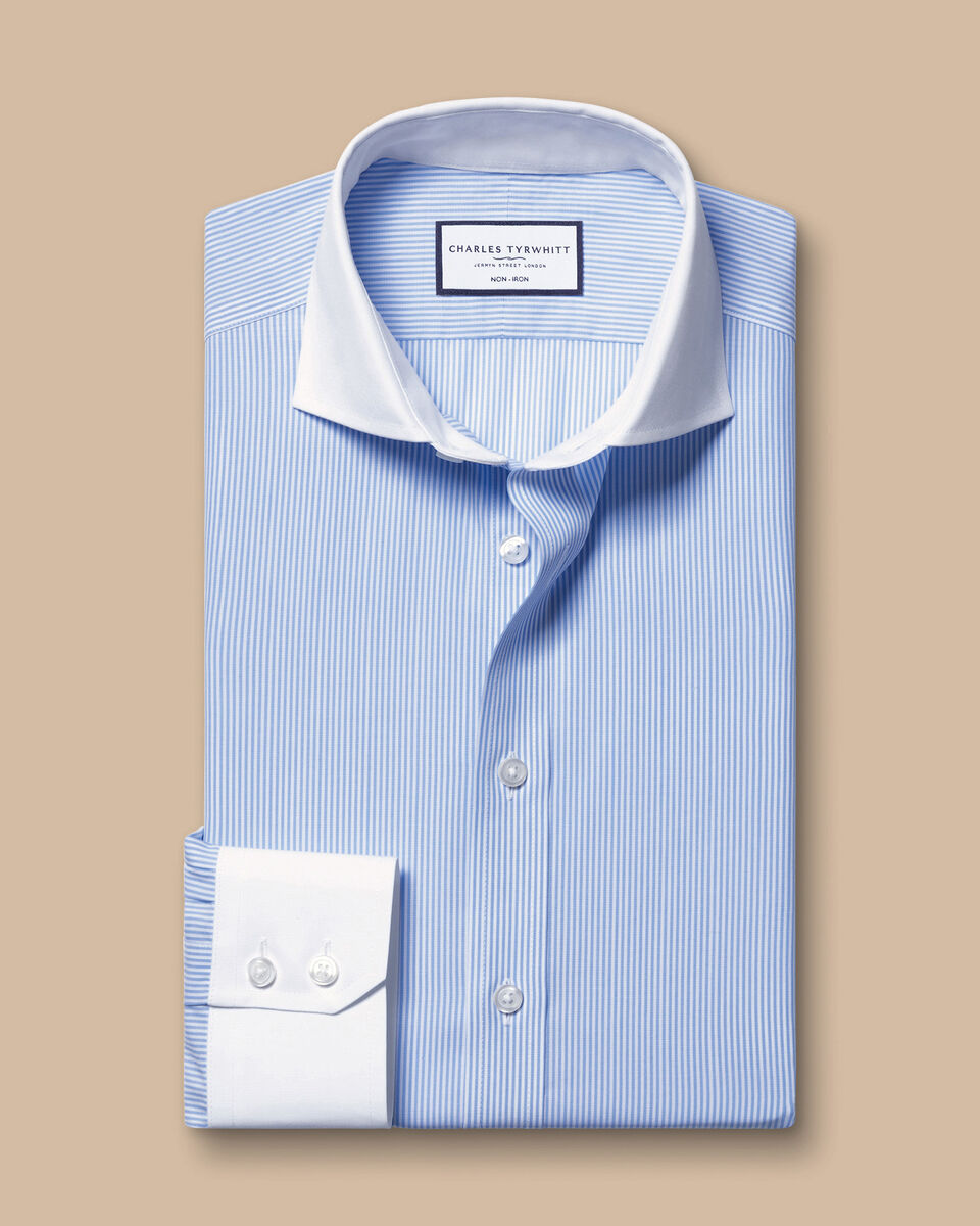 Cutaway Collar Non-Iron Stripe Winchester Shirt - Sky | Charles Tyrwhitt