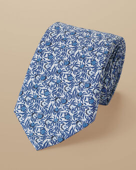 Made With Liberty Fabric Berry Print Cotton Tie - Indigo Blue